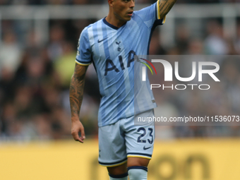 Tottenham Hotspur's Pedro Porro during the Premier League match between Newcastle United and Tottenham Hotspur at St. James's Park in Newcas...