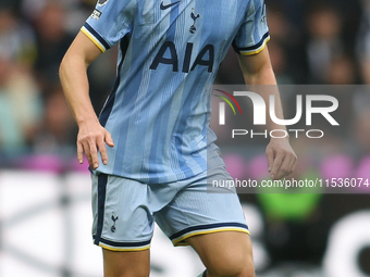 Tottenham Hotspur's Radu Dragusin during the Premier League match between Newcastle United and Tottenham Hotspur at St. James's Park in Newc...