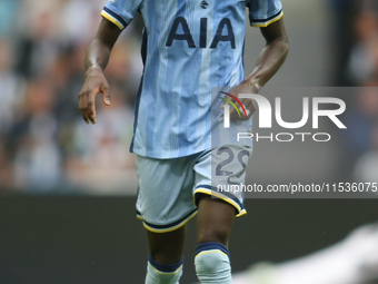 Tottenham Hotspur's Pape Matar Sarr during the Premier League match between Newcastle United and Tottenham Hotspur at St. James's Park in Ne...