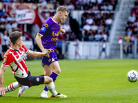 PSV player Matteo Dams and Go Ahead Eagles player Oliver Antman during the match PSV vs. Go Ahead Eagles at the Philips Stadium for the Dutc...