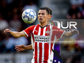 PSV player Hirving Lozano plays during the match PSV vs. Go Ahead Eagles at the Philips Stadium for the Dutch Eredivisie 4th round season 20...