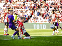 Go Ahead Eagles player Mithis Suray and PSV player Matteo Dams during the match PSV vs. Go Ahead Eagles at the Philips Stadium for the Dutch...