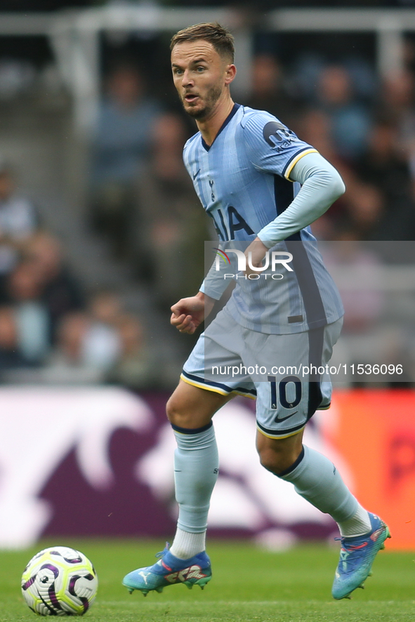 Tottenham Hotspur's James Maddison during the Premier League match between Newcastle United and Tottenham Hotspur at St. James's Park in New...