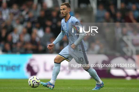 Tottenham Hotspur's James Maddison during the Premier League match between Newcastle United and Tottenham Hotspur at St. James's Park in New...