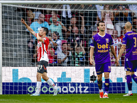 PSV player Hirving Lozano scores the 2-0 and celebrates the goal during the match PSV vs. Go Ahead Eagles at the Philips Stadium for the Dut...