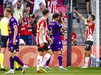 PSV player Hirving Lozano scores the 2-0 and celebrates the goal during the match PSV vs. Go Ahead Eagles at the Philips Stadium for the Dut...