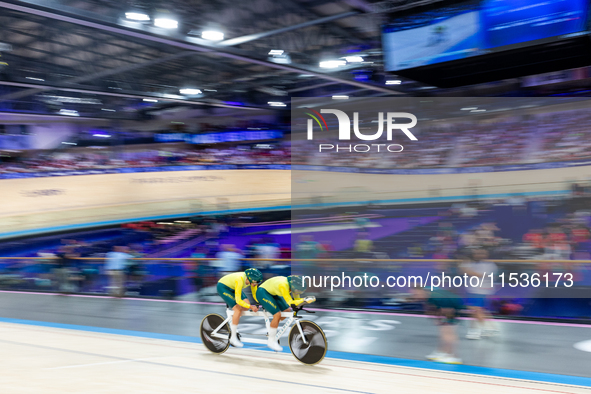 Gallagher Jessica (B) with the pilot Ward Caitlin of Australia competes in the Para Cycling Track - Women's B 3000m Individual Pursuit at th...