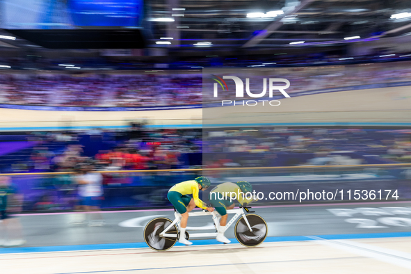 Gallagher Jessica (B) with the pilot Ward Caitlin of Australia competes in the Para Cycling Track - Women's B 3000m Individual Pursuit at th...