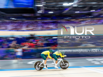 Gallagher Jessica (B) with the pilot Ward Caitlin of Australia competes in the Para Cycling Track - Women's B 3000m Individual Pursuit at th...