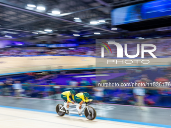 Gallagher Jessica (B) with the Pilot Ward Caitlin of Australia in action during the Para Cycling Track - Women's B 3000m Individual Pursuit...