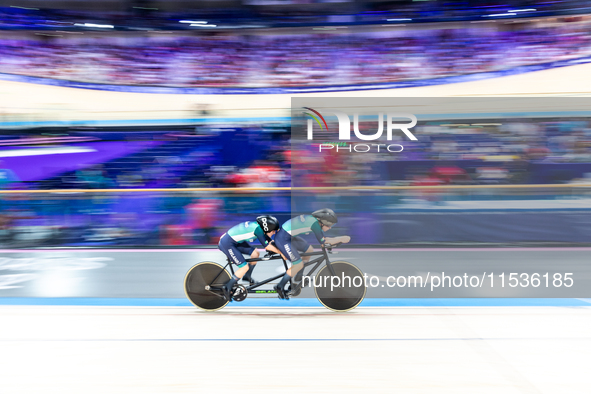 Healion Josephine (B) with Pilot Kelly Linda of Ireland compete in the Para Cycling Track - Women's B 3000m Individual Pursuit at the Nation...