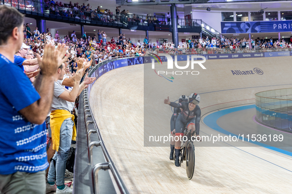 Unwin Sophie with the pilot Holl Jenny of the UK competes in the Para Cycling Track - Women's B 3000m Individual Pursuit at the National Vel...