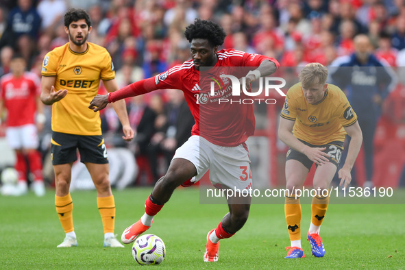 Ola Aina of Nottingham Forest is in action during the Premier League match between Nottingham Forest and Wolverhampton Wanderers at the City...