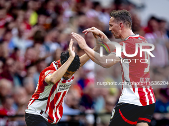 PSV player Luuk de Jong gets injured during the match PSV vs. Go Ahead Eagles at the Philips Stadium for the Dutch Eredivisie 4th round seas...