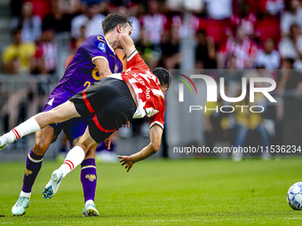 Go Ahead Eagles player Mats Deijl and PSV player Hirving Lozano during the match PSV vs. Go Ahead Eagles at the Philips Stadium for the Dutc...