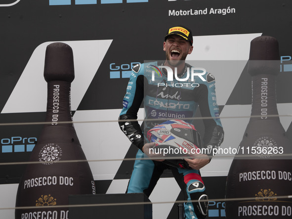 Jake Dixon (96) of the CFMOTO Inde Aspar Team rides a KALEX during the Moto2 race at the Moto Grand Prix GoPro of Aragon at the Motorland ci...