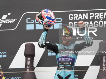 Jake Dixon (96) of the CFMOTO Inde Aspar Team rides a KALEX during the Moto2 race at the Moto Grand Prix GoPro of Aragon at the Motorland ci...