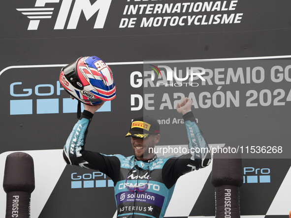 Jake Dixon (96) of the CFMOTO Inde Aspar Team rides a KALEX during the Moto2 race at the Moto Grand Prix GoPro of Aragon at the Motorland ci...