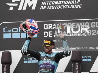 Jake Dixon (96) of the CFMOTO Inde Aspar Team rides a KALEX during the Moto2 race at the Moto Grand Prix GoPro of Aragon at the Motorland ci...