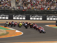 The MotoGP race starts during the Moto Grand Prix GoPro of Aragon Grand Prix race on Sunday at the Motorland circuit in Alcaniz, Spain, on S...