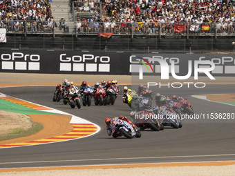 The MotoGP race starts during the Moto Grand Prix GoPro of Aragon Grand Prix race on Sunday at the Motorland circuit in Alcaniz, Spain, on S...