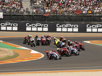 The MotoGP race starts during the Moto Grand Prix GoPro of Aragon Grand Prix race on Sunday at the Motorland circuit in Alcaniz, Spain, on S...