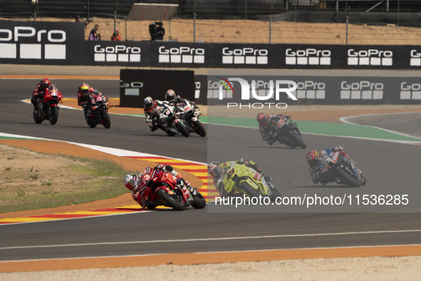 Enea Bastianini (Ita-Ducati Lenovo Team) and Fabio Di Giannantonio (Ita-VR46 Team Ducati) participate in the Moto Grand Prix GoPro of Aragon...