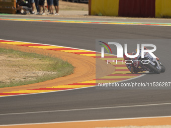 Marc Marquez (Spa-Gresini Racing Ducati) participates in the Moto Grand Prix GoPro of Aragon Grand Prix Race MotoGP on Sunday at the Motorla...