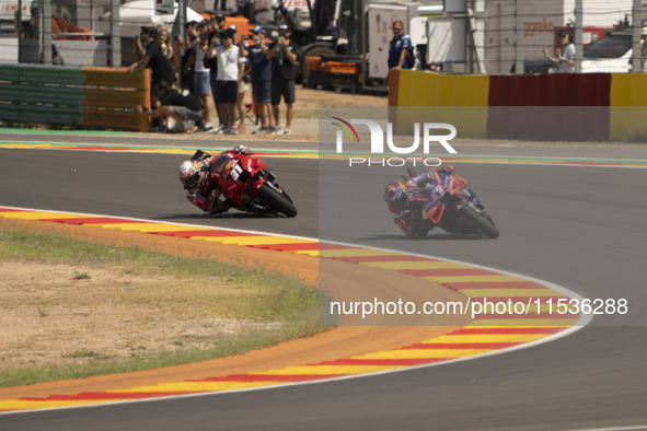 Jorge Martin (Spa-Pramac Racing Ducati) and Pedro Acosta (Spa-GASGAS Factory Racing) during the Moto Grand Prix GoPro of Aragon Grand Prix R...