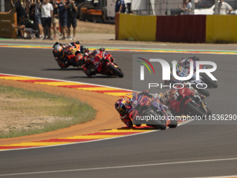 Jorge Martin (89, Spa-Pramac Racing Ducati), Pedro Acosta (31, Spa-GASGAS Factory Racing), and Alex Marquez (73, Spa-Gresini Racing Ducati)...