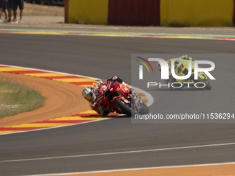 Enea Bastianini (Ita-Ducati Lenovo Team) and Fabio Di Giannantonio (Ita-VR46 Team Ducati) participate in the Moto Grand Prix GoPro of Aragon...