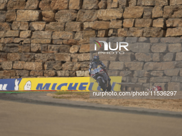 Alex Marquez (Spa-Gresini Racing Ducati) participates in the Moto Grand Prix GoPro of Aragon Grand Prix Race MotoGP on Sunday at the Motorla...