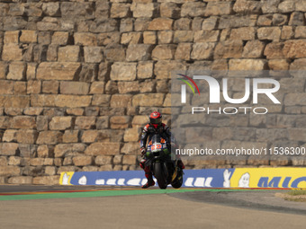 Fabio Quartararo (Fra-Monster Yamaha Team) participates in the Moto Grand Prix GoPro of Aragon Grand Prix Race MotoGP on Sunday at the Motor...