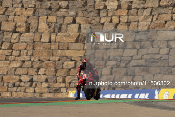 Augusto Fernandez (Spa-GASGAS Factory Racing) participates in the Moto Grand Prix GoPro of Aragon Grand Prix Race MotoGP on Sunday at the Mo...