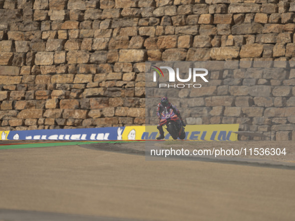 Jorge Martin (Spa-Pramac Racing Ducati) participates in the Moto Grand Prix GoPro of Aragon Grand Prix Race MotoGP on Sunday at the Motorlan...