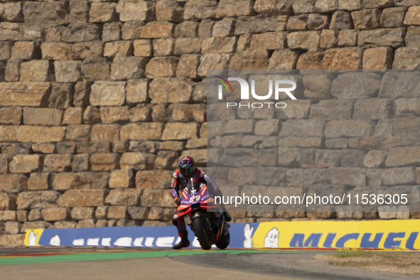 Jorge Martin (Spa-Pramac Racing Ducati) participates in the Moto Grand Prix GoPro of Aragon Grand Prix Race MotoGP on Sunday at the Motorlan...