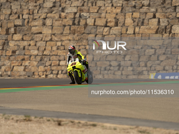 Fabio Di Giannantonio (Ita-VR46 Team Ducati) participates in the Moto Grand Prix GoPro of Aragon Grand Prix Race MotoGP on Sunday at the Mot...