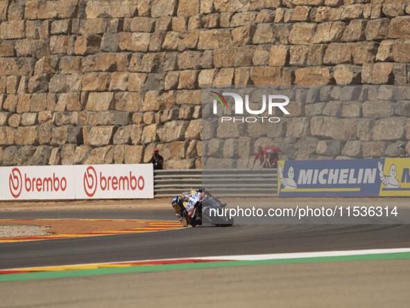 Alex Marquez (Spa-Gresini Racing Ducati) participates in the Moto Grand Prix GoPro of Aragon Grand Prix Race MotoGP on Sunday at the Motorla...