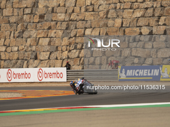 Alex Marquez (Spa-Gresini Racing Ducati) participates in the Moto Grand Prix GoPro of Aragon Grand Prix Race MotoGP on Sunday at the Motorla...