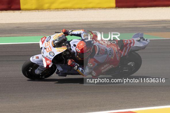 Marc Marquez (Spa-Gresini Racing Ducati) participates in the Moto Grand Prix GoPro of Aragon Grand Prix Race MotoGP on Sunday at the Motorla...