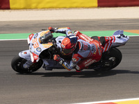 Marc Marquez (Spa-Gresini Racing Ducati) participates in the Moto Grand Prix GoPro of Aragon Grand Prix Race MotoGP on Sunday at the Motorla...