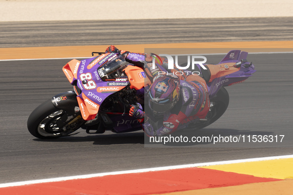 Jorge Martin (Spa-Pramac Racing Ducati) participates in the Moto Grand Prix GoPro of Aragon Grand Prix Race MotoGP on Sunday at the Motorlan...