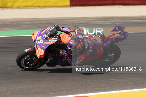 Jorge Martin (Spa-Pramac Racing Ducati) participates in the Moto Grand Prix GoPro of Aragon Grand Prix Race MotoGP on Sunday at the Motorlan...