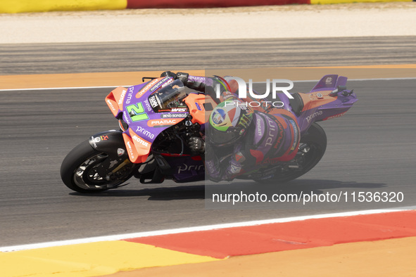 Franco Morbidelli (Ita-Pramac Racing Ducati) participates in the Moto Grand Prix GoPro of Aragon Grand Prix Race MotoGP on Sunday at the Mot...