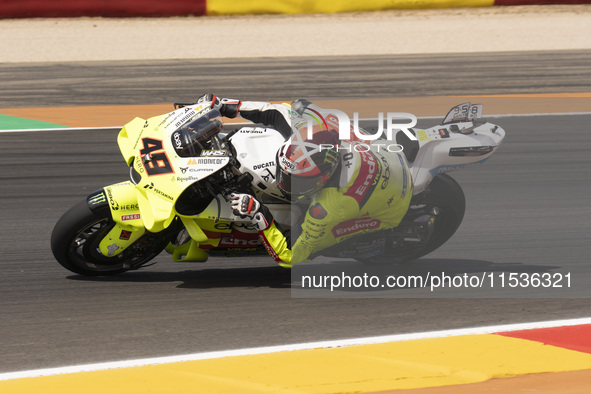 Fabio Di Giannantonio (Ita-VR46 Team Ducati) participates in the Moto Grand Prix GoPro of Aragon Grand Prix Race MotoGP on Sunday at the Mot...