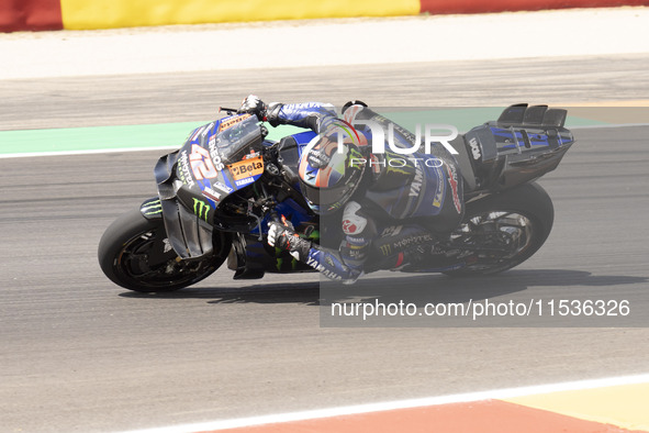 Alex Rins (Spa-Monster Energy Yamaha MotoGP) participates in the Moto Grand Prix GoPro of Aragon Grand Prix Race MotoGP on Sunday at the Mot...