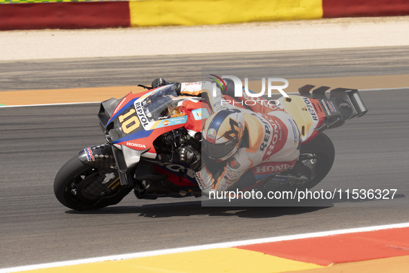 Luca Marini (Ita-Repsol Honda Team) participates in the Moto Grand Prix GoPro of Aragon Grand Prix Race MotoGP on Sunday at the Motorland ci...