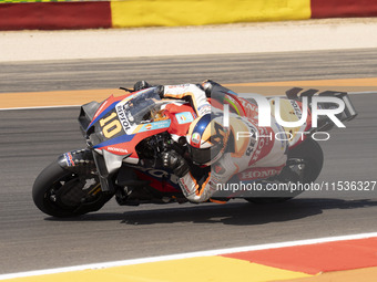 Luca Marini (Ita-Repsol Honda Team) participates in the Moto Grand Prix GoPro of Aragon Grand Prix Race MotoGP on Sunday at the Motorland ci...