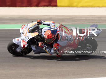 Marc Marquez (Spa-Gresini Racing Ducati) participates in the Moto Grand Prix GoPro of Aragon Grand Prix Race MotoGP on Sunday at the Motorla...