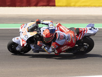 Marc Marquez (Spa-Gresini Racing Ducati) participates in the Moto Grand Prix GoPro of Aragon Grand Prix Race MotoGP on Sunday at the Motorla...